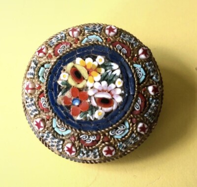 Broche Ancienne En Micro-mosaïque - Bijou Vintage D'occasion (porté)