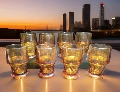 8  Amber Indiana Depression Glass Thumbprint Kings Crown Tumbler 60s 5" 14oz.