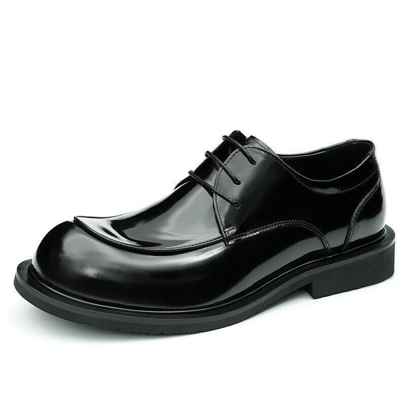 Men\'s Black Faux Leather Derby Dress Shoes - Classic Lace-Up Size 10 1/2 Wide Men main image 3