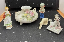 VTG Porcelain Firgures & Vase Lot Of 5 Lefton Vase Occupied Japan Boy & Lady
