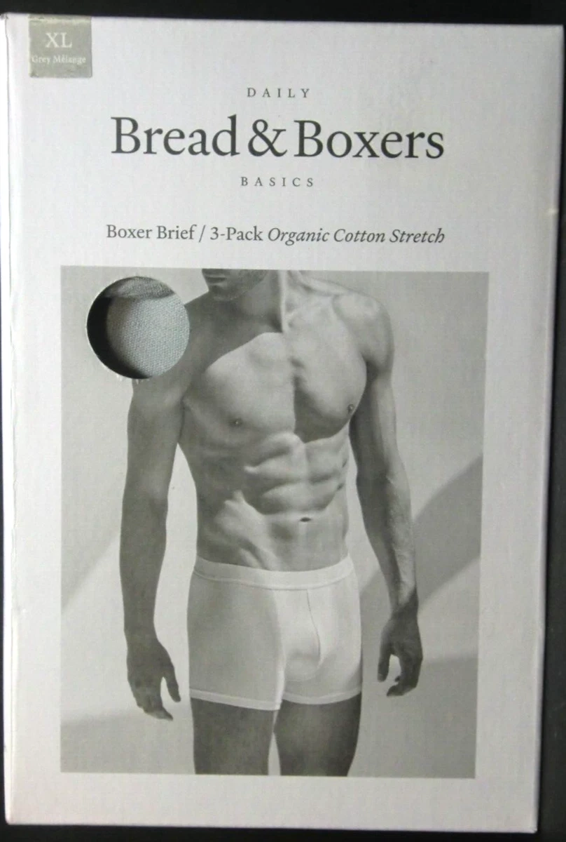 Bread and Boxers Organic Cotton Stretch Boxer Briefs 3 Pack XL Gray Melange