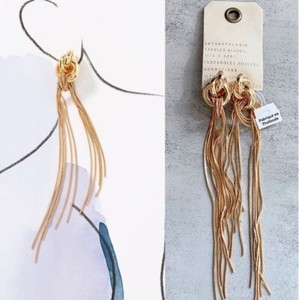 Authentic NWT Anthropologie Twisted Metal Knot Chain Drop Statement Earrings Gold Plated
