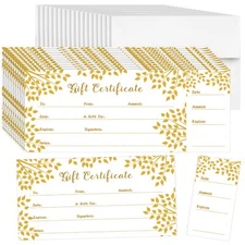 50 Sets Gift Certificate for Business with 50 Pcs Envelopes Blank Gift Certif...