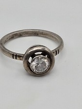 Vintage Sterling Silver Clear CZ Art Deco Style Classic Ring Size 7