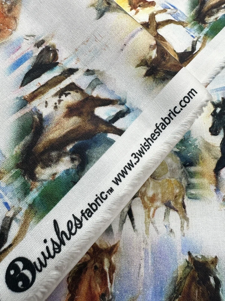 3 Wishes - Galloping Horses; Snowfall on the Range Quilting and Crafting Fabric - Image 4 of 4