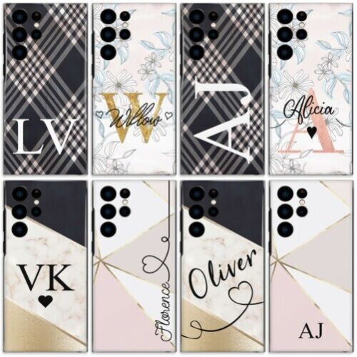 Personalised Initial Phone Case For Samsung Note20/J4/J6 Marble Check Hard Cover - Picture 1 of 20