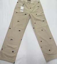ZARA RELAXED FIT EMBROIDERED TRIM KHAKI PANTS SIZE 31