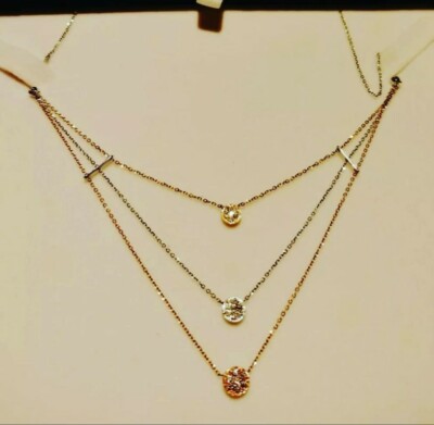 Dreifarbiges italienisches Gold Collier 14k mit natürlichen Diamanten