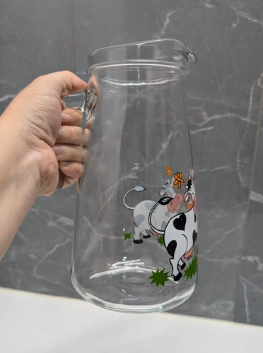 Vintage Retro Glas Milchkännchen/Krug mit Kühen Blumen - Bild 3 von 6
