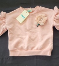 NWT NEW Fendi Baby Girls pink sweatshirt with flower and ruffle sleeve 3m BFH054