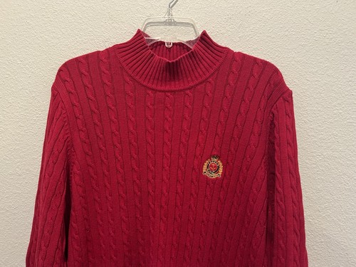 Black Label Ralph Lauren Red Cable Knit Sweater Mock Neck Cotton Women’s Size 2X - Picture 2 of 6