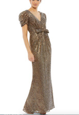 MAC DUGGAL 26661 BOW WAIST METALLIC BRONZE GOWN  4