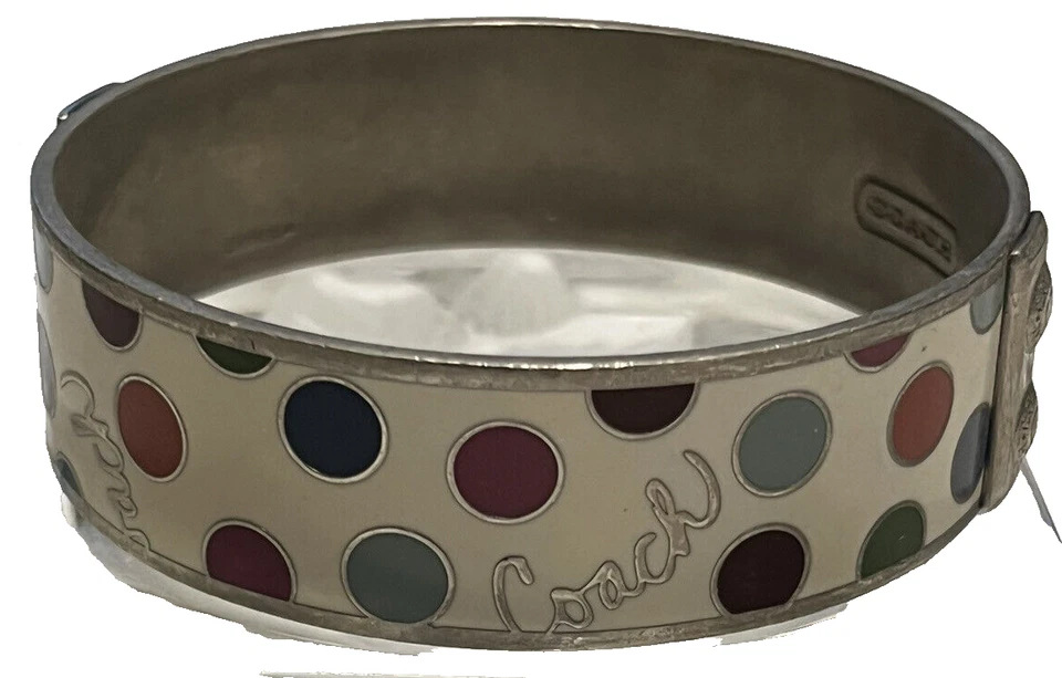 Brazalete Brazalete Coach Esmalte Apilable POLKA DOT Firma Logo Placa Plateada Y2K Foto 4 de 4