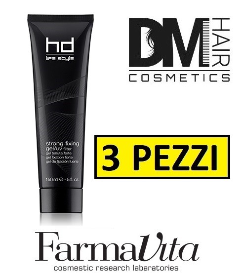 3 PEZZI FARMAVITA HD STRONG FIXING GEL 150ml GEL TENUTA FORTE CON FILTRO UV