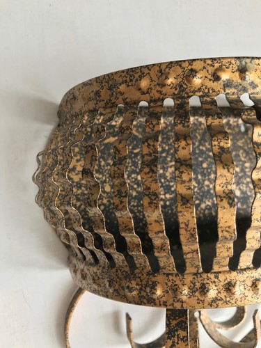 Vintage Farmhouse Half Basket Wall Mounted Flower Holder Gold Metal Distressed - Picture 3 of 12