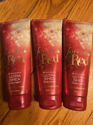 Bath & Body Works 3 X FOREVER RED 8 Oz. ULTRA SHEA Body Cream DISCONTINUED