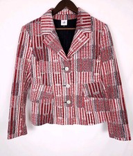Cabi Patchwork Button-Up Blazer Jacket 6028 Red White Blue Print - Size Small
