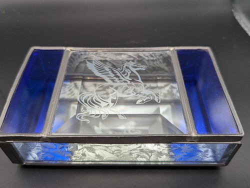 Pegasus Stained Glass Treasure Jewelry Box Hinged Glass Lid 5.5”x3”x1.25” - Picture 3 of 10