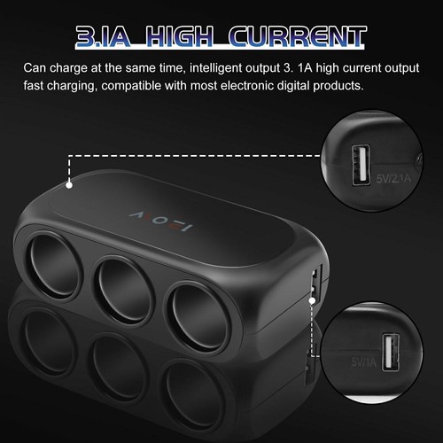 3 Way Cigarette Lighter Socket Splitter Dual USB Port Car Charger Power Adapter - Picture 8 of 14