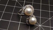 New Sterling Silver Pearl  Clear Stone Freeform Ring Cocktail Ring 925