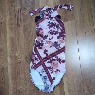 Chacott Floral Neck Leotard M Brown Pink ballet dance costume stretchy