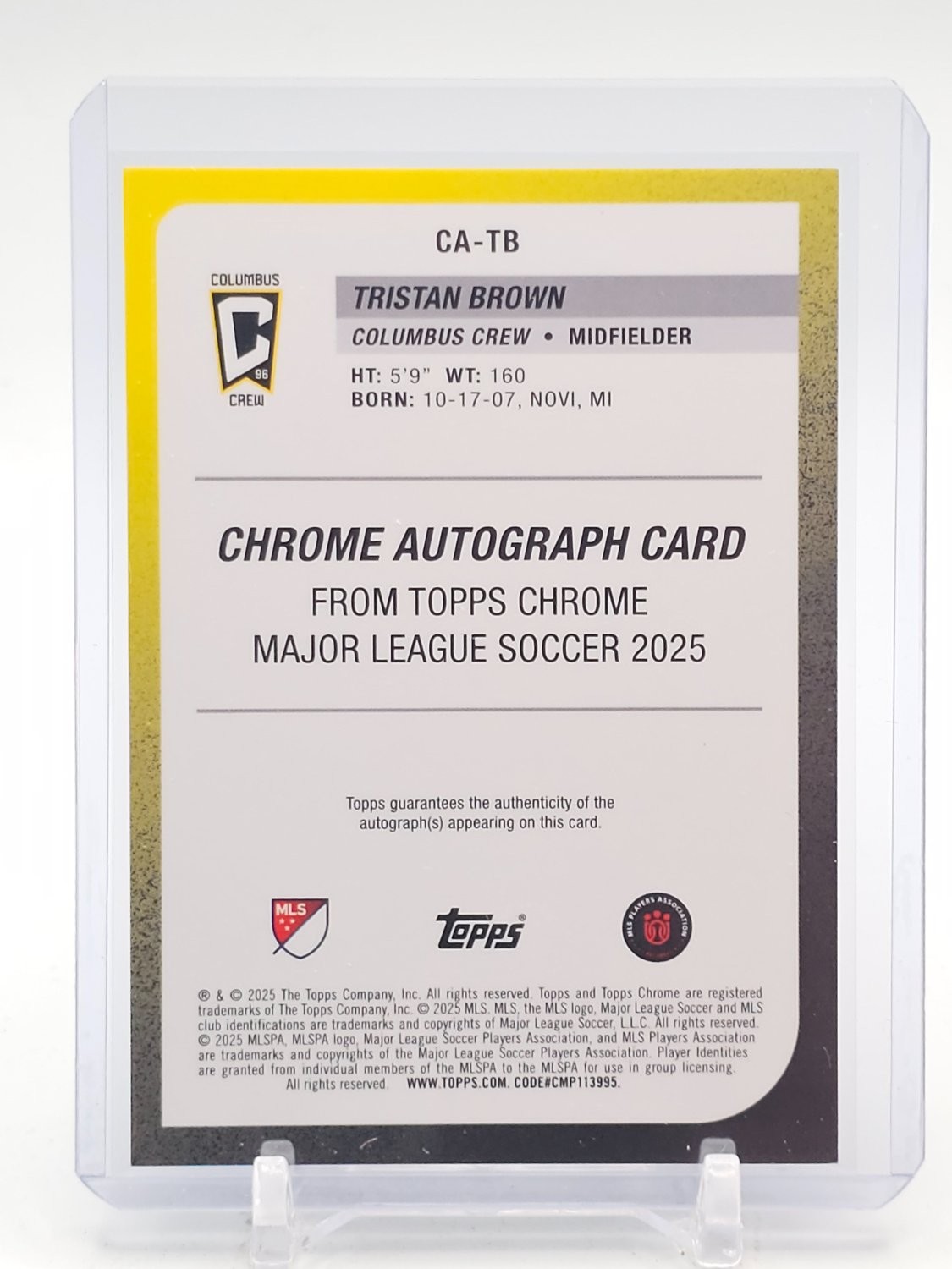 TRISTAN BROWN 2025 TOPPS CHROME MLS BLUE WAVE ROOKIE RC AUTO /150 #CA-TB Q4920 view 2