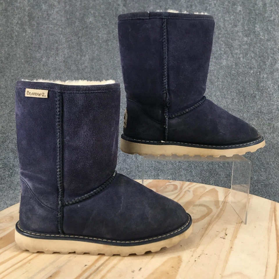 Bearpaw Boots Womens 7 Blue Winter Snow Suede Pull On Shearling Round Comfort - Image 2 of 4