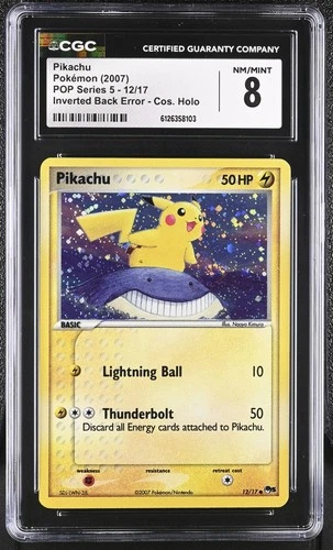 CGC 8 Pikachu POP Series 5 Holo 12/17 Inverted Back Error SWIRL Pokemon Card
