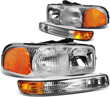 Headlight Assembly Fits 1999-2007 Gmc Sierra Yukon 1500 2500 3500 Chrome Amber