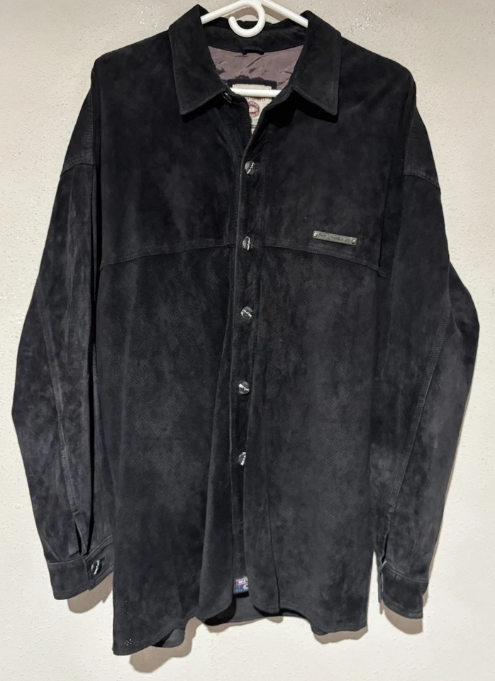 De Colección Años 90 Wu-Wear Negro Gamuza Cuero Camisa Chaqueta Para Hombre XL Raro Wu-Tang Clan Foto 2 de 4