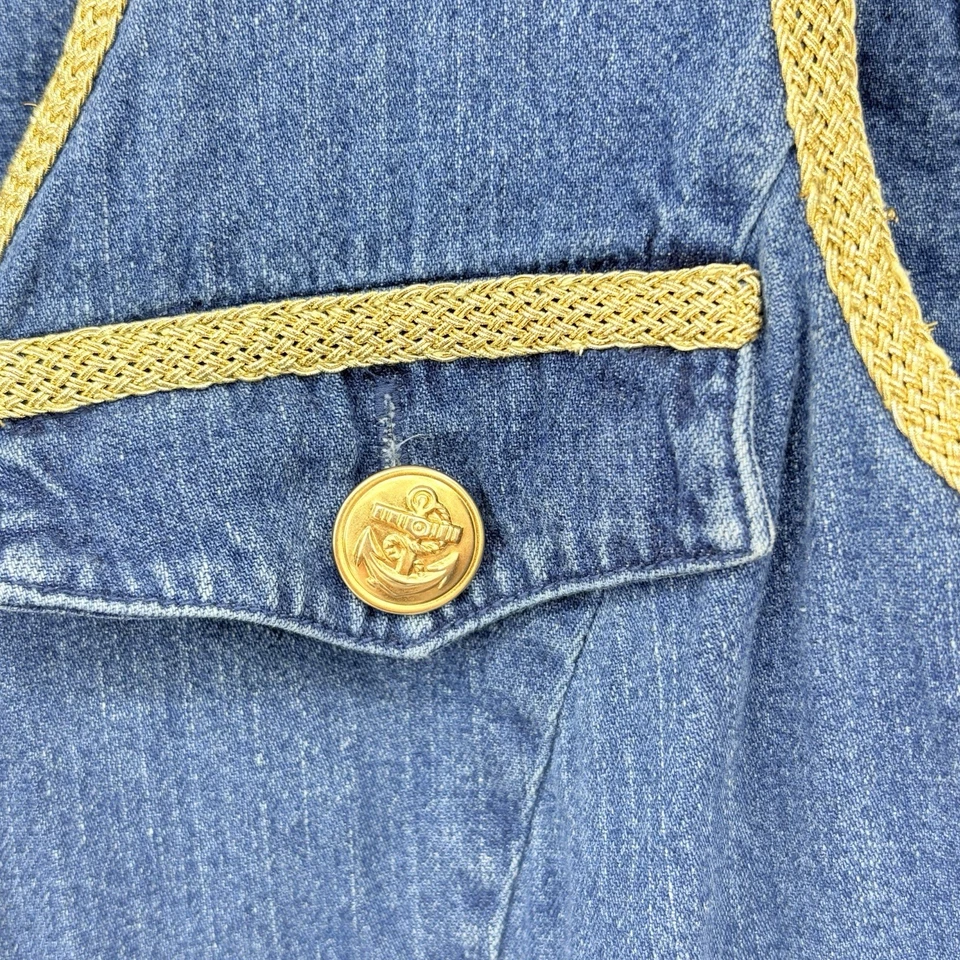 Ann Tjian for Kenar Denim Jean Dress Gold Trim Size 6 Button Up 100% Cotton - Image 4 of 4