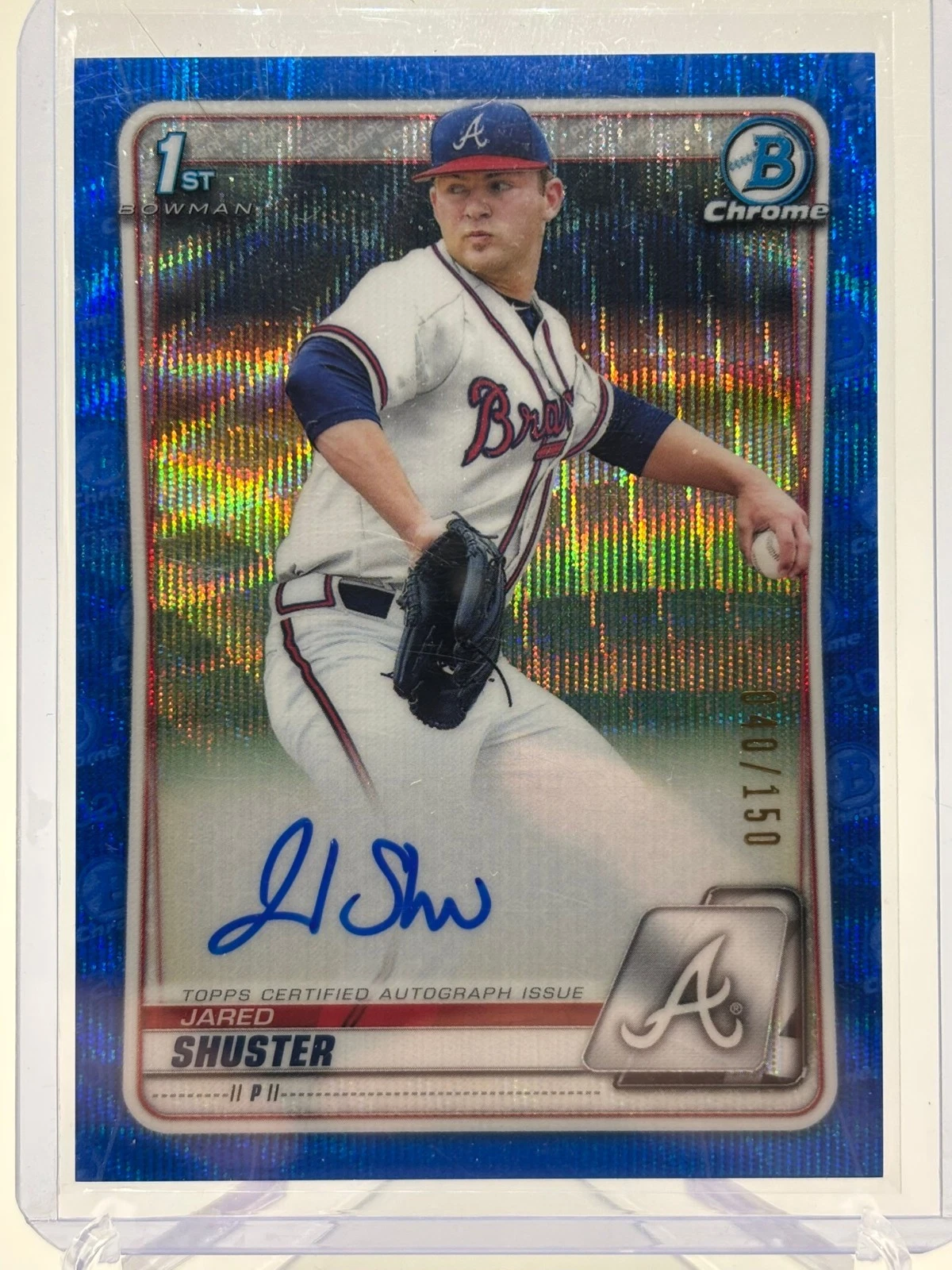 2020 Bowman Chrome Jared Shuster Blue Wave Refractor Auto /150 Autograph 1st RC