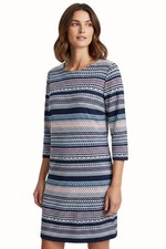 J Crew Womens Dress Patterned Multicolor Navy 6 Geometric Print Quarter Sleeve