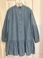 Polo Ralph Lauren Girls' Chambray Ruffled Shirt Dress size 10Y. Excellent Cond