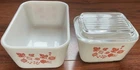 Vtg Pyrex PINK Gooseberry Refrigerator 3 pc Dish Set 501 w/ Lid 502
