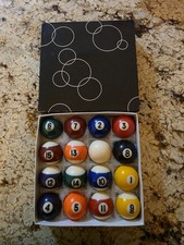 Set of 16 Miniature Small Mini Pool Balls Billiard 1.5" with Box. USED