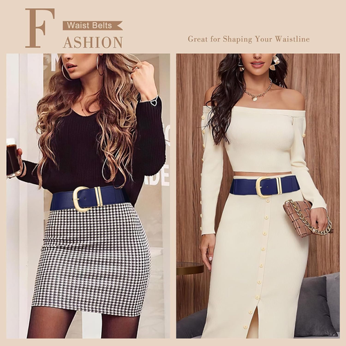 Ceinture femme large élastique taille pour robes mode boucle dorée cuir extensible W - Photo 5/12