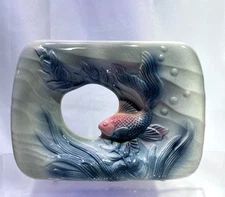 Vintage Royal Copley Raised Koi Fish Planter Blue and Pink Mid-Century Modern