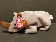 1996 TY Beanie Babies Spike the Rhino PVC Pellets Creased Tag