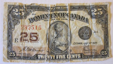 1923 DOMINION OF CANADA TWENTY FIVE 25 CENT SHINPLASTER BANK NOTE MCCAVOUR