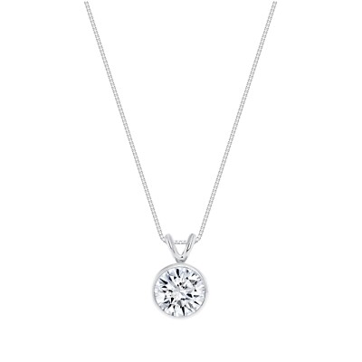IGI E/VS 1,75 kt runder Lab Created Diamant Lünette Halskette 14 K Weißgold 16 Zoll