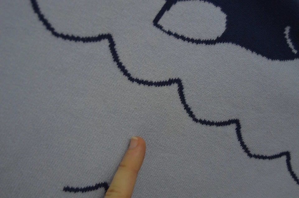 Pottery Barn Kids Whale Baby Blanket Knit Blue Red Reversible Fish Sea Life - Image 3 of 4