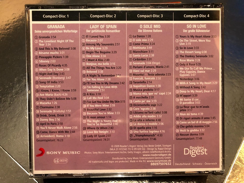Reader's Digest Musik 4 CD's➡️Mario Lanza➡️arrivederci Roma - Bild 2 von 3