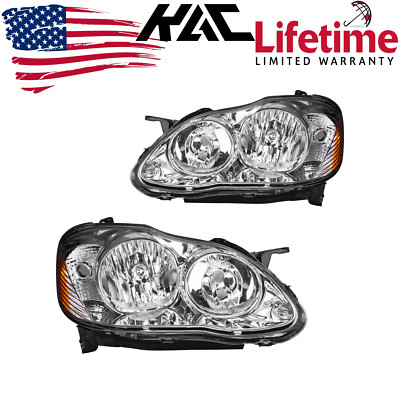 Front Headlights Assembly for 2003-2008 Toyota Corolla Lamps Replacement Pair