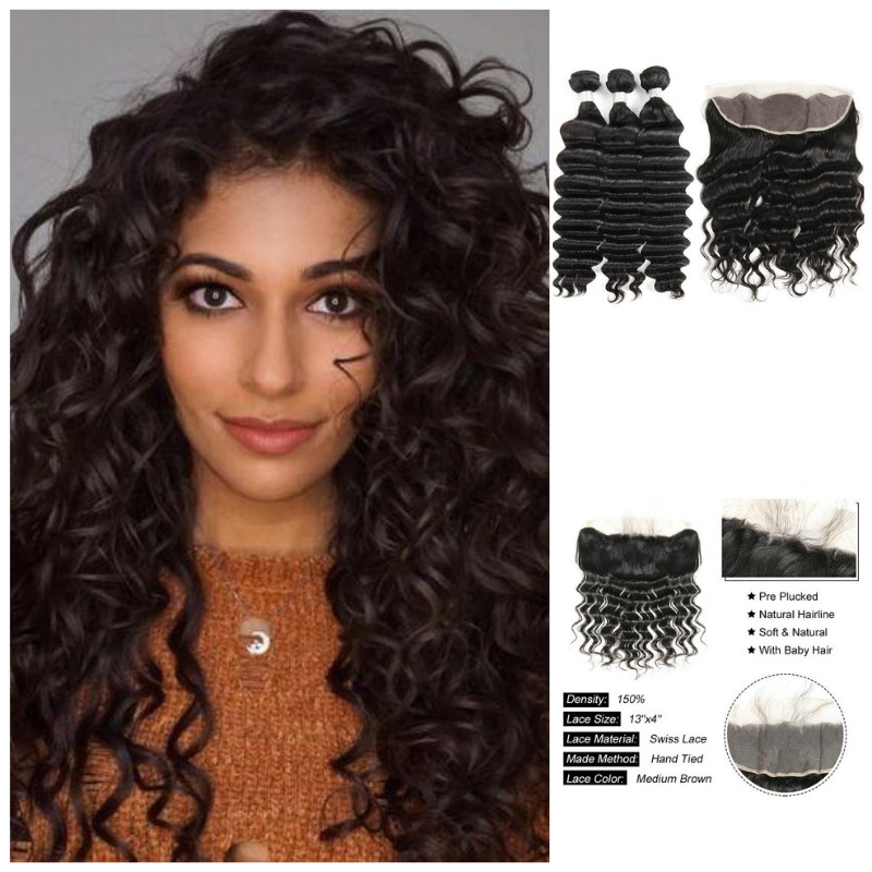 Ustar Natural Black Virgin Loose Wave Hair 3 Bundles with Frontal