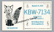 Ham Radio Silver Fox QSL KBW 7134 MUNHALL PA Allegheny County 1970 Postcard