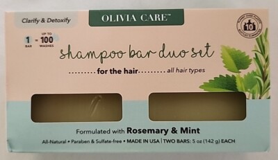 Olivia Care Shampoo  Bar Duo Set  ROSEMARY & MINT  For Hair  Clarify & Detoxify 