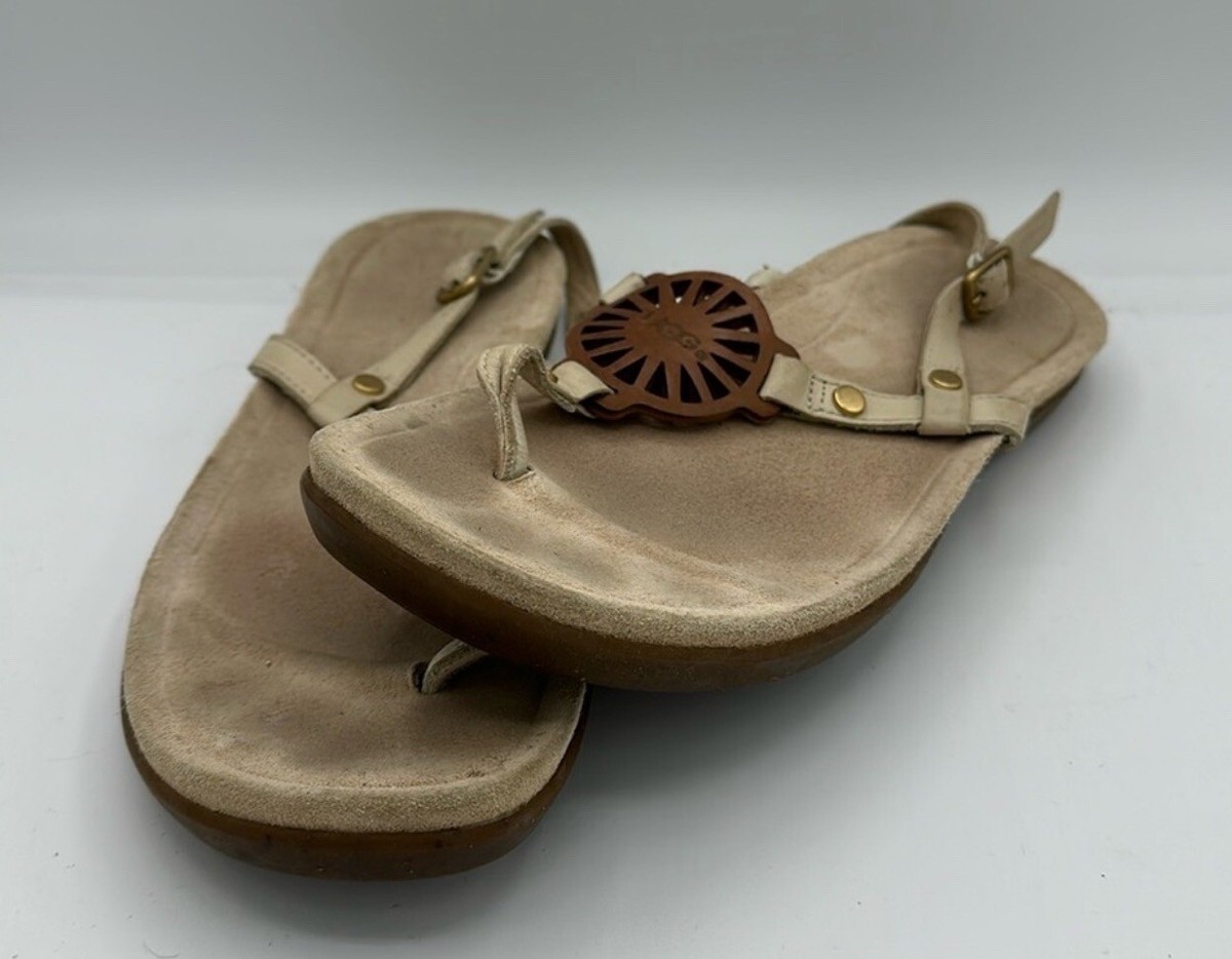 light tan beige UGG Ayden t strap slingback sandals size