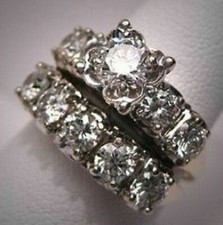 2Ct Round Lab Created Diamond Engagement Bridal Ring Set 14K White Gold Plated