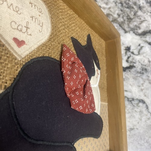 Vintage Applique Folk Art Cat Wall Art Original Signed 1986 Valerie Sockwell - Picture 7 of 8